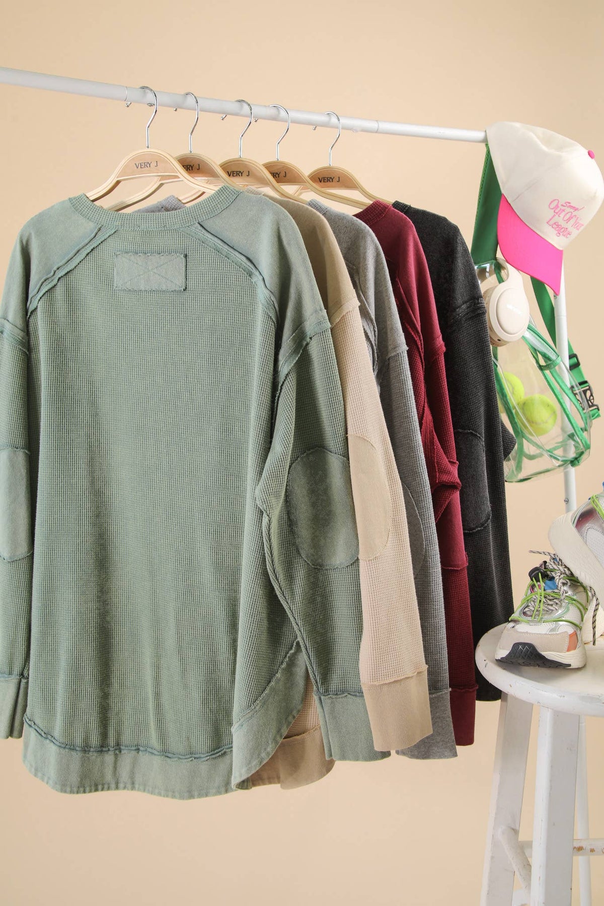 Mineral Washed Elbow Patch Contrast Knit Top