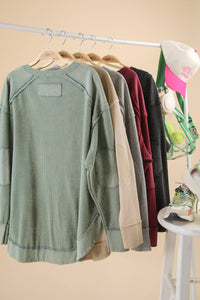 Mineral Washed Elbow Patch Contrast Knit Top