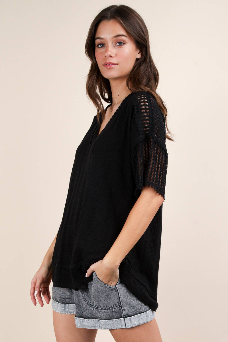 Oversized Contrast Knit Comfy Casual Top