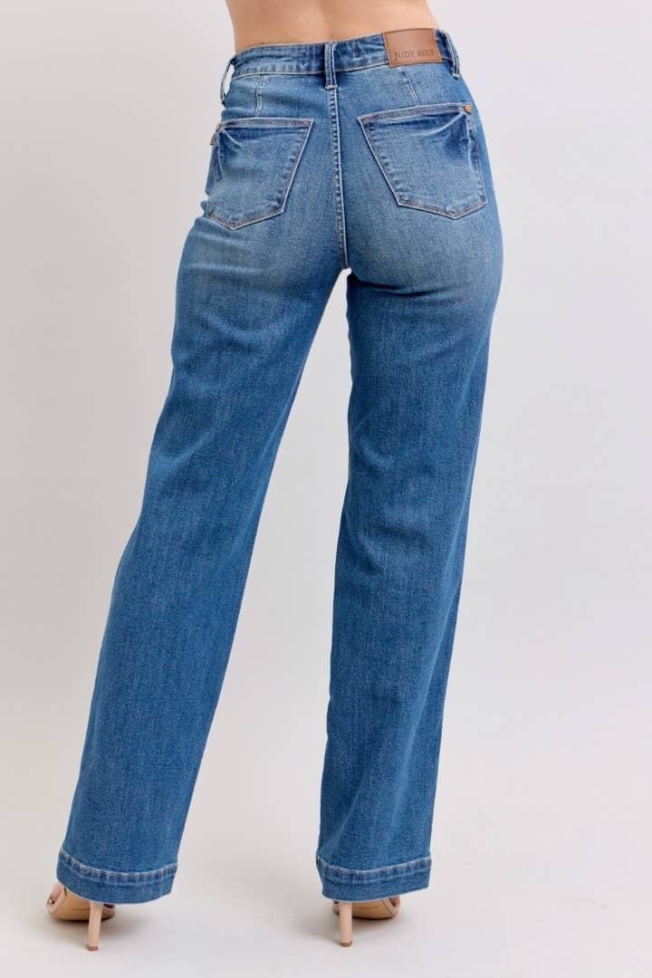 High Waisted  Contrast Thread Straight Judy Blue Jeans