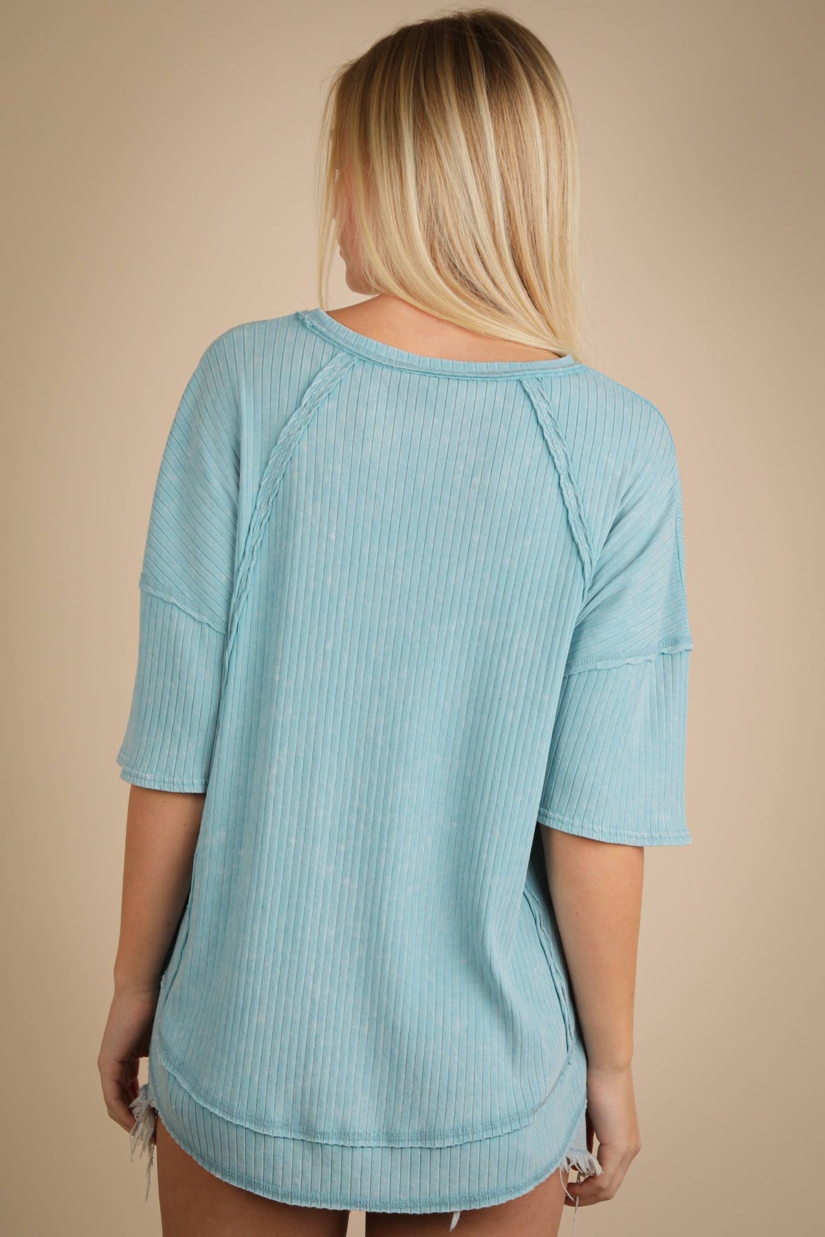 Mineral Washed Oversized Ribbed Knit Casual Top