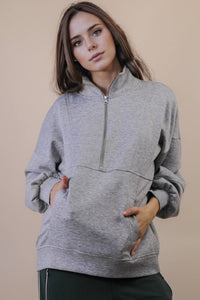 NT12354-Half Zip UP Oversized Casual Comfy Knit Top