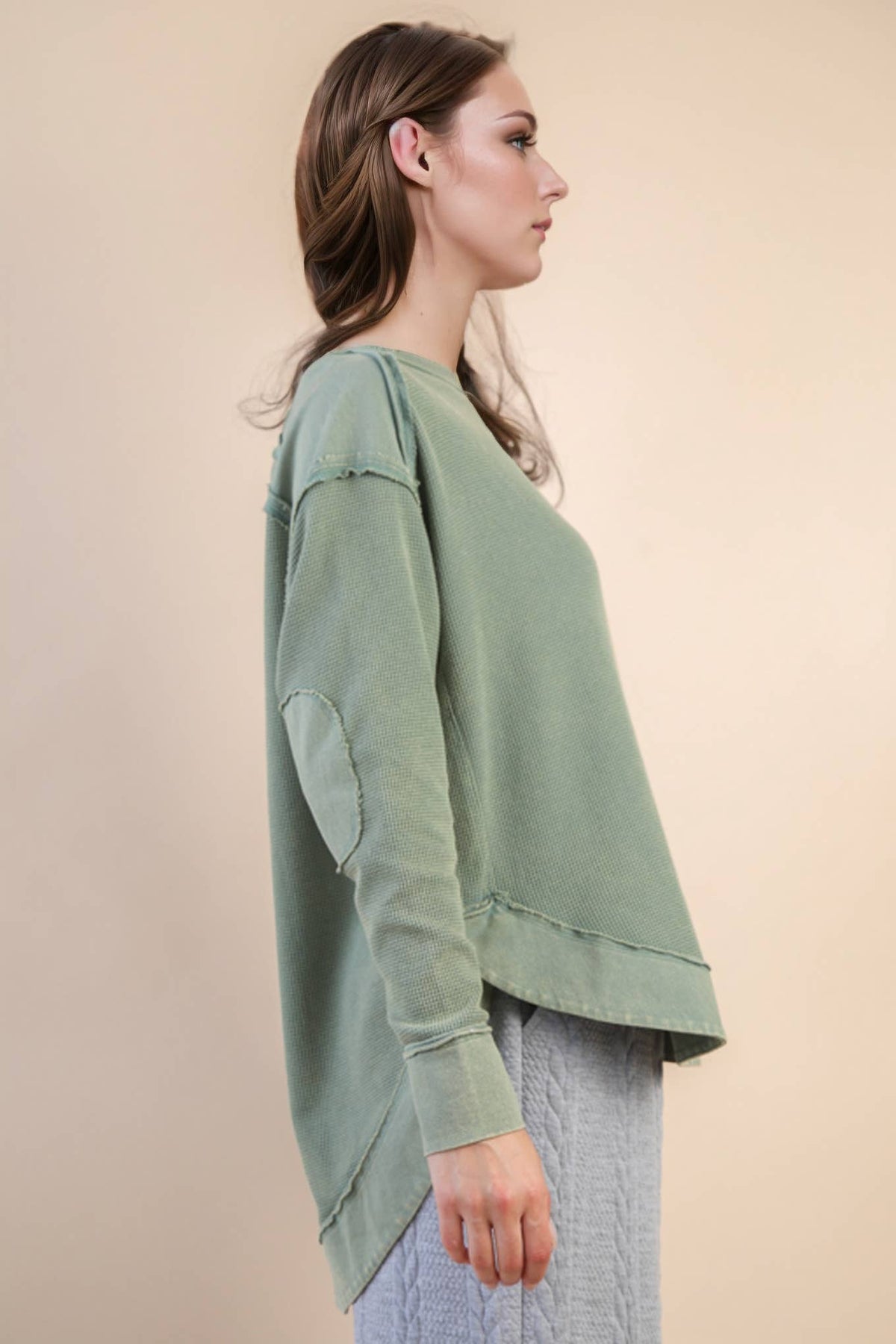 Mineral Washed Elbow Patch Contrast Knit Top