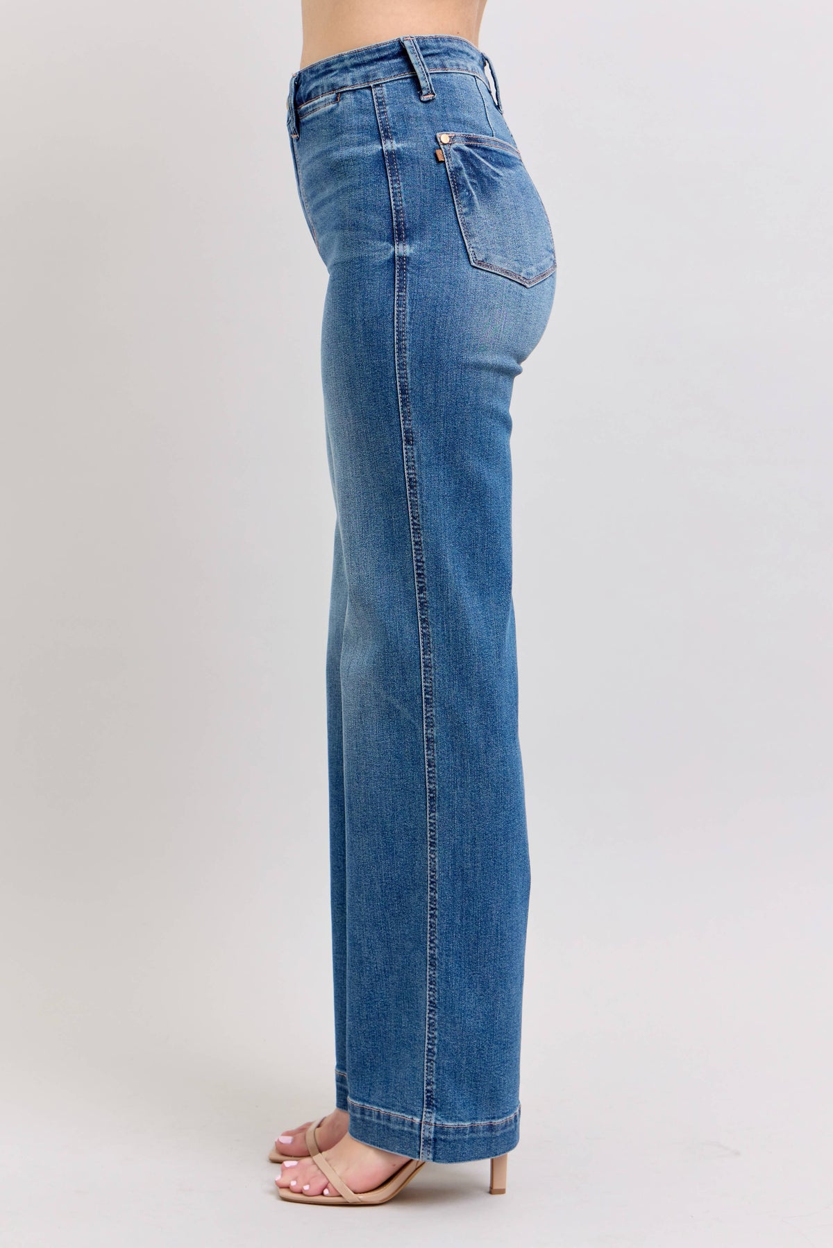 High Waisted  Contrast Thread Straight Judy Blue Jeans