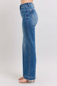 High Waisted  Contrast Thread Straight Judy Blue Jeans