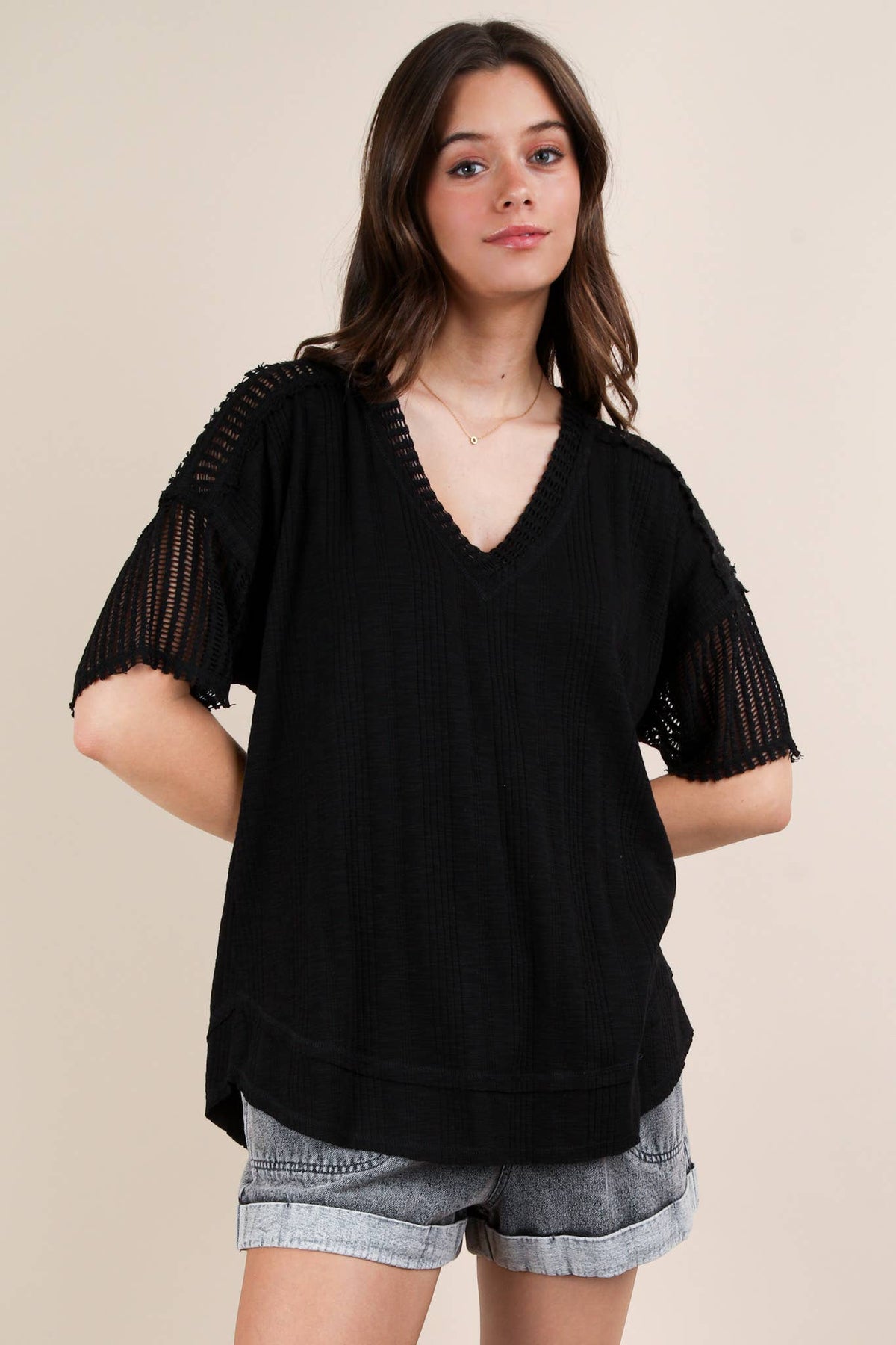 Oversized Contrast Knit Comfy Casual Top