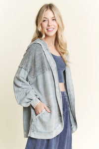 Mineral Wash Open Terry Cardigan with peace sign