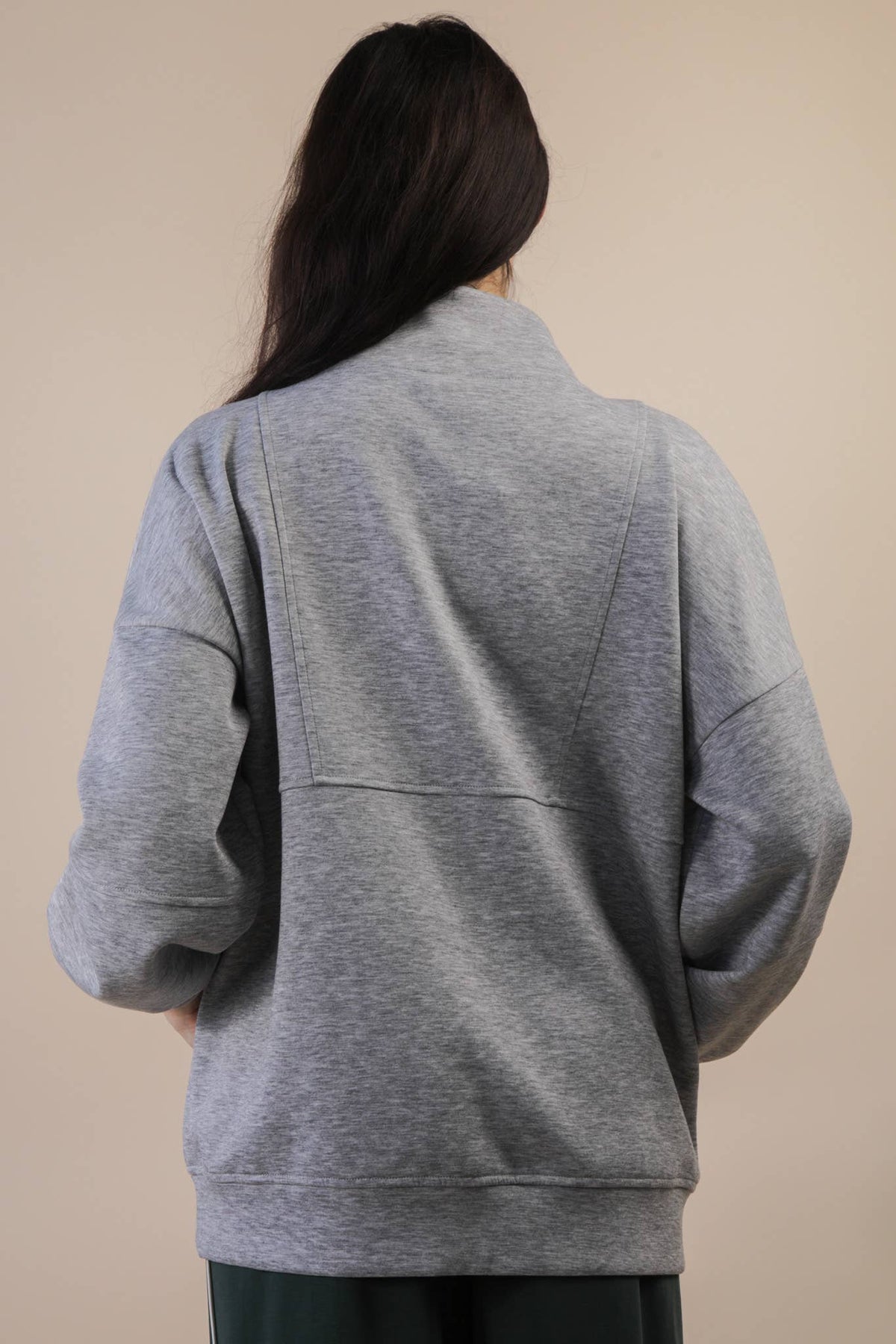 NT12354-Half Zip UP Oversized Casual Comfy Knit Top