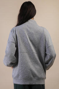NT12354-Half Zip UP Oversized Casual Comfy Knit Top