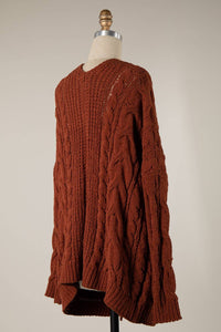 Cable Knit Chenille Cardigan With Patched Pockets