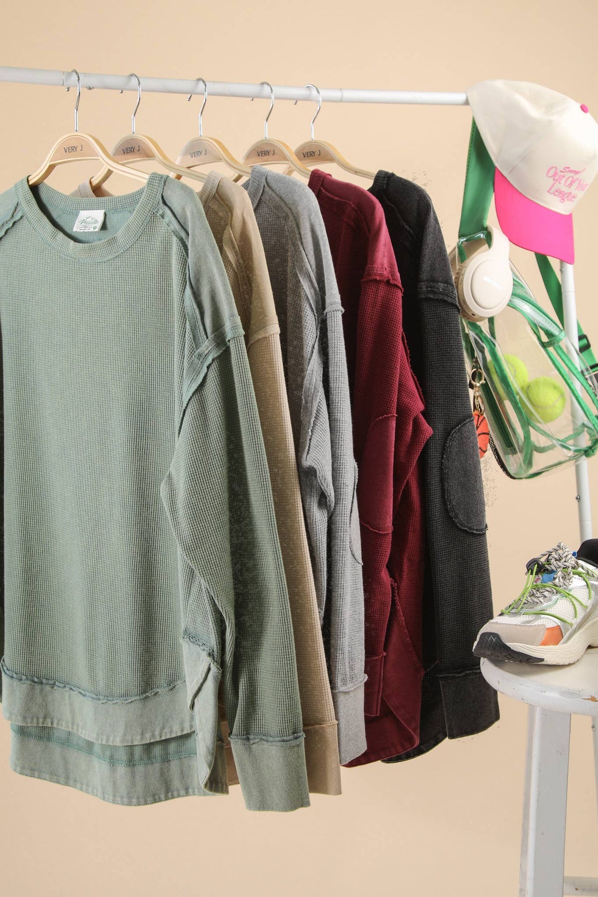 Mineral Washed Elbow Patch Contrast Knit Top