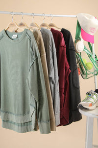 Mineral Washed Elbow Patch Contrast Knit Top