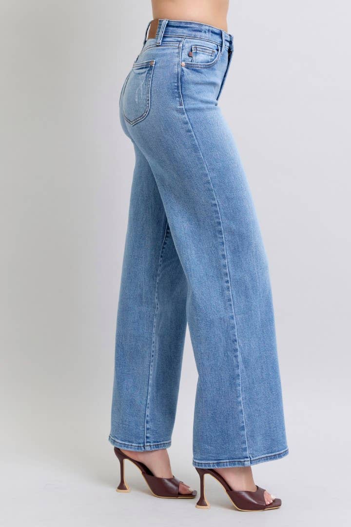 High Waisted Vintage Wash Retro Wide Leg Judy Blue Jeans