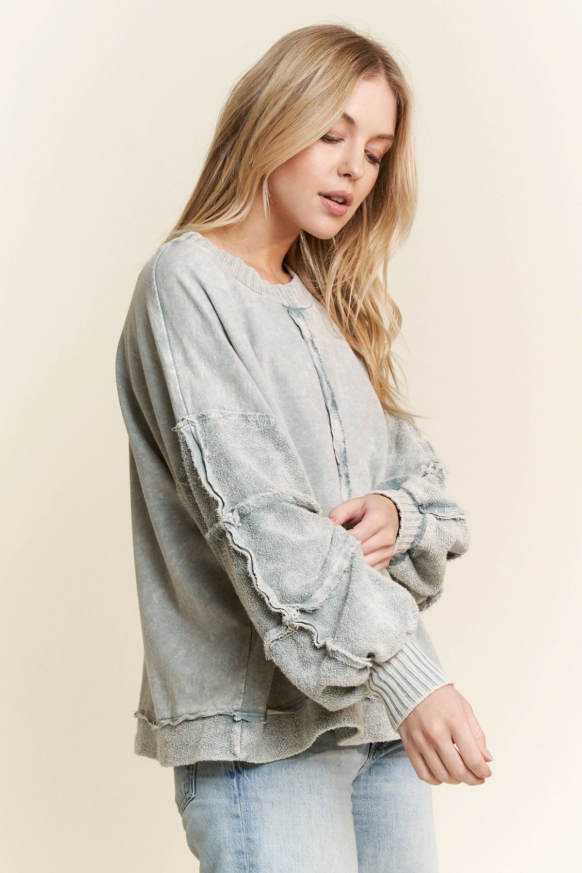 Mineral Washed Puff Long Sleeved Terry Sweatshirt