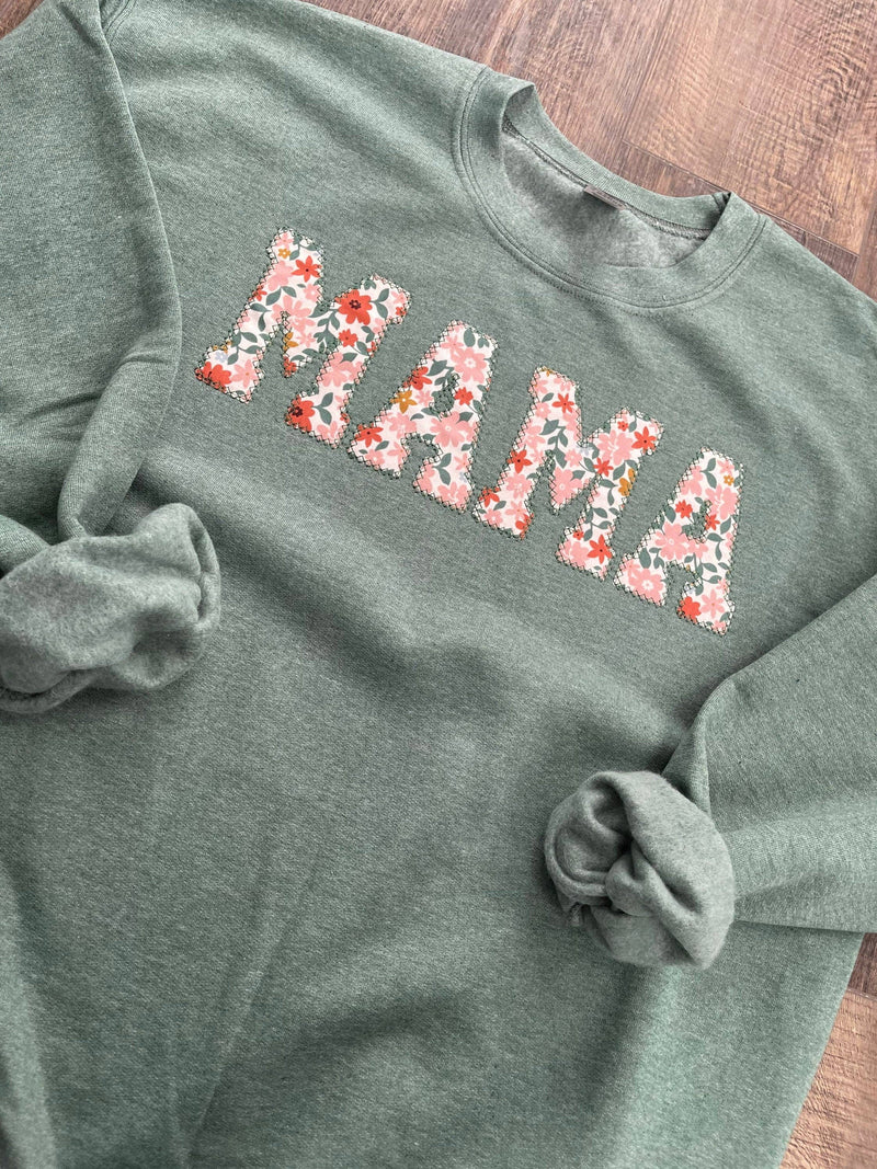 Mama Fall Floral Applique Sweatshirt